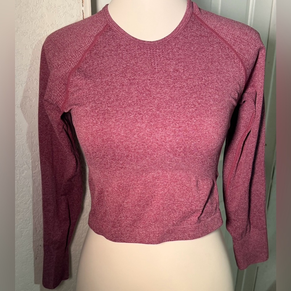 Women's Purple Cropped Stretch Long Sleeve Crew Neck Activewear Top Size L